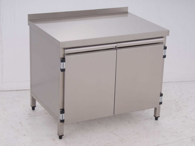 Cupboard-Table With Wall-side Panel and Hinged Doors