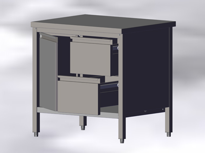 Cupboard-Table With Hinged Doors and Drawers, without Wall-side Panel - Image 3