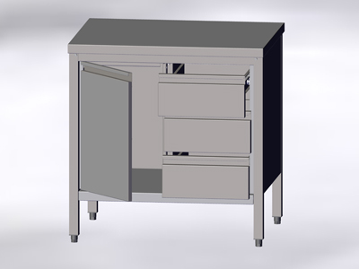 Cupboard-Table With Hinged Doors and Drawers, without Wall-side Panel - Image 2