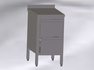 Cupboard-Table With Wall-side Panel, Hinged Doors and Drawers - Image 5