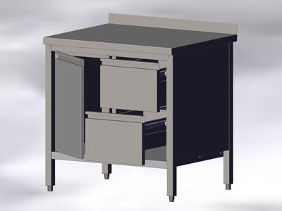 Cupboard-Table With Wall-side Panel, Hinged Doors and Drawers - Image 3
