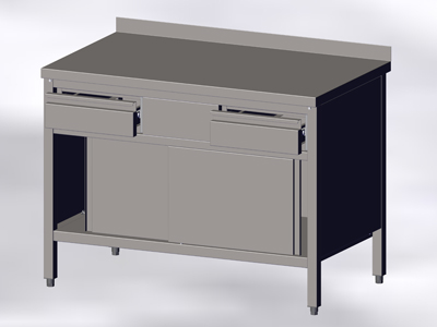 Cupboard-Table With Wall-side Panel, Sliding Doors and Drawers - Image 4