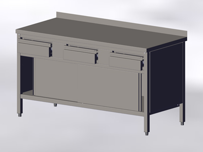 Cupboard-Table With Wall-side Panel, Sliding Doors and Drawers - Image 3