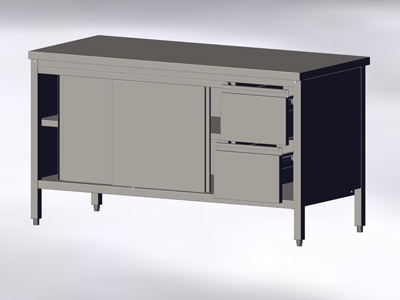 Cupboard-Table With Sliding Doors and Drawers, without Wall-side Panel - Image 4
