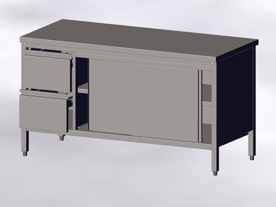 Cupboard-Table With Sliding Doors and Drawers, without Wall-side Panel - Image 3