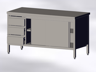 Cupboard-Table With Sliding Doors and Drawers, without Wall-side Panel